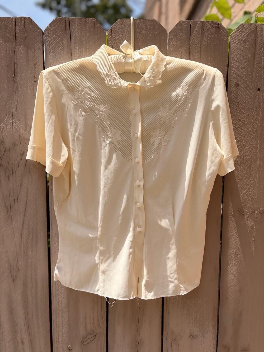 Vintage Judy Bond Embroidered Sheer Blouse | Butter Cream High Neck